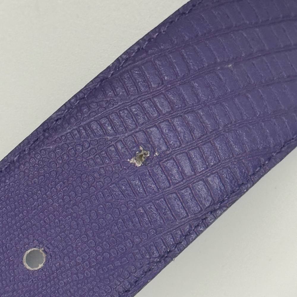 Vintage 80s Purple Leather Waist Belt Quilted Silver Buckle Statement Cinch Belt - Picture 7 of 9